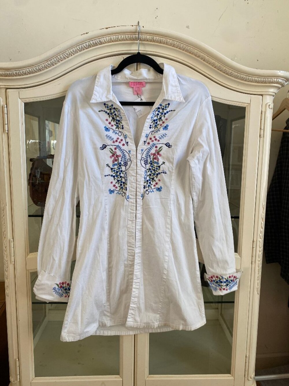 Y2K White Floral Embroidered Dress Shirt